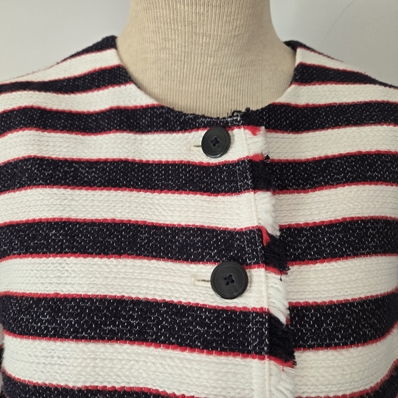 BANANA REPUBLIC cropped striped cotton Jacket - Black, White, Red.  Size 6P - Picture 4 of 9